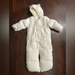 GAP Baby Creamy White Puffer Onesie Winter Bunting with Hood and Ears